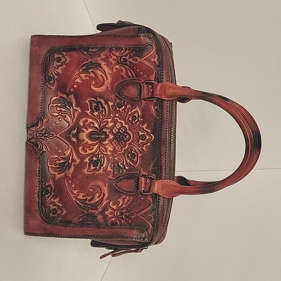 Handbag Aphison red tooled leather - Picture 2 of 7